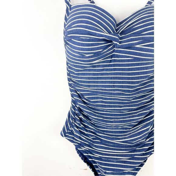 Niptuck Swim Riviera Stripe Denim Joanne Twist Front Design One Piece Swimsuit S - Picture 5 of 13